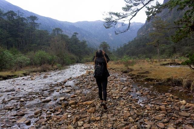 Walking along a rocky riverbed